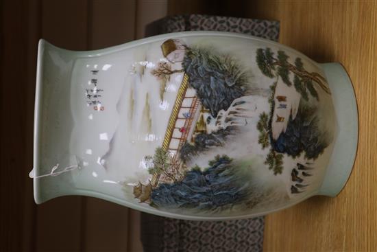 A Chinese celadon ground vase decorated with landscapes H. 34cm